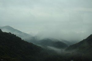 The mountains during the ride from west South Korea (Seoul) to the eastern part of the country.